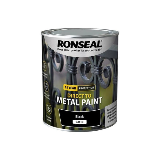 Ronseal Direct to Metal Paint Black Satin 750ml Ronseal - Town Tools