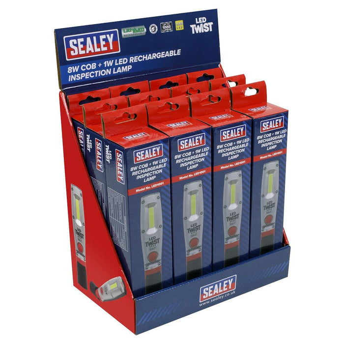 Sealey Rechargeable Inspection Light 8W LED Display Box of 12 LED1001DB Sealey - Town Tools 