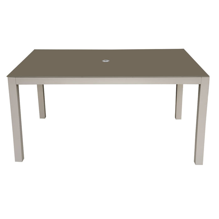 Dellonda Fusion Aluminium Garden Dining Table with Tempered Glass & Parasol Hole - Light Grey