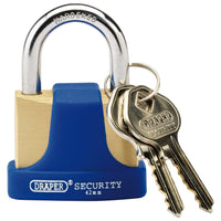 Draper Solid Brass Padlock and 2 Keys with Hardened Steel Shackle and Bumper, 42