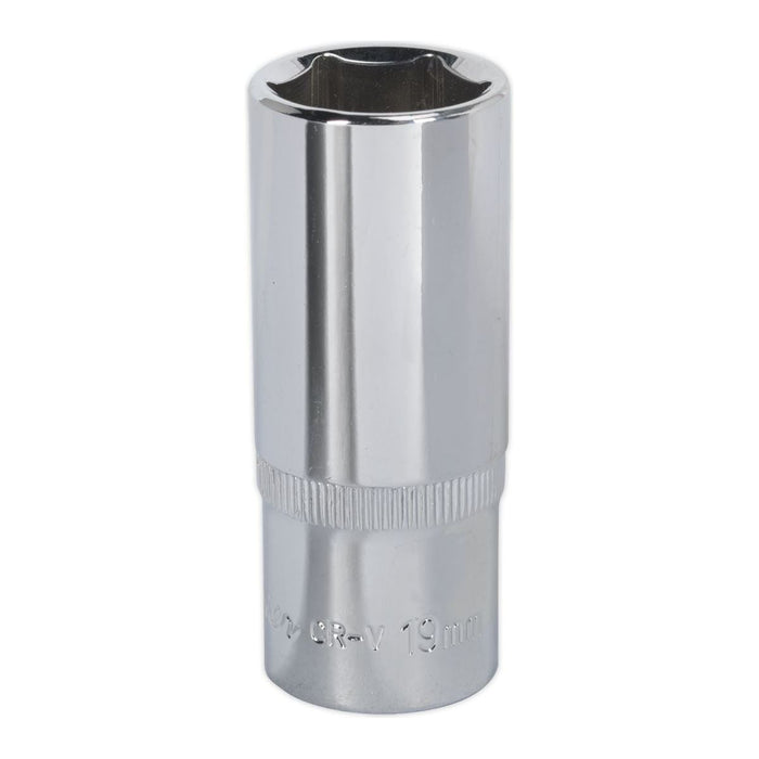 Sealey WallDrive Socket 19mm Deep 3/8"Sq Drive Fully Polished SP3819D Sealey - Town Tools 