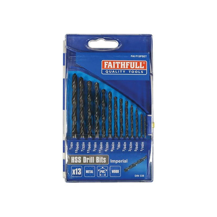 Faithfull HSS Drill Bit Set of 13 1/16-1/4 x 1/64 Faithfull - Town Tools