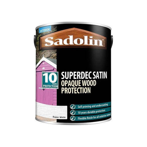 Sadolin Superdec Opaque Wood Protection Super White Satin 5 litre Sadolin - Town Tools