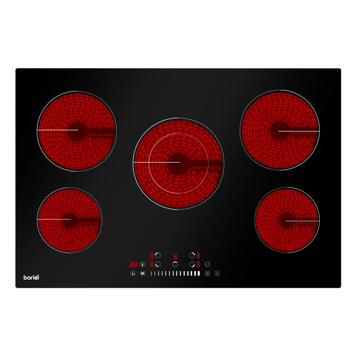 Baridi Integrated Ceramic Hob with 5 Cooking Zones 77cm - Black Glass Baridi - Town Tools 