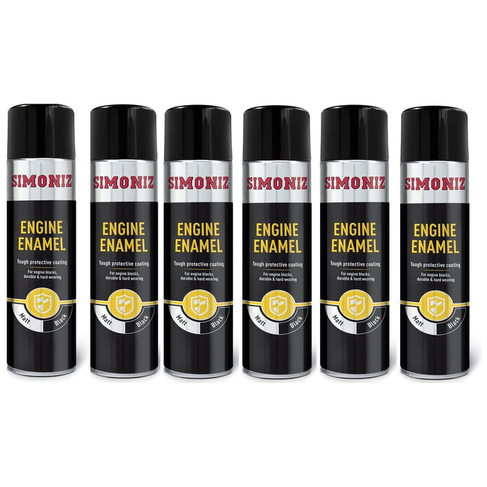 6x Simoniz Matt Black Engine Enamel One Coat Tough Paint Spray Aerosol Can 500ml Simoniz - Town Tools 