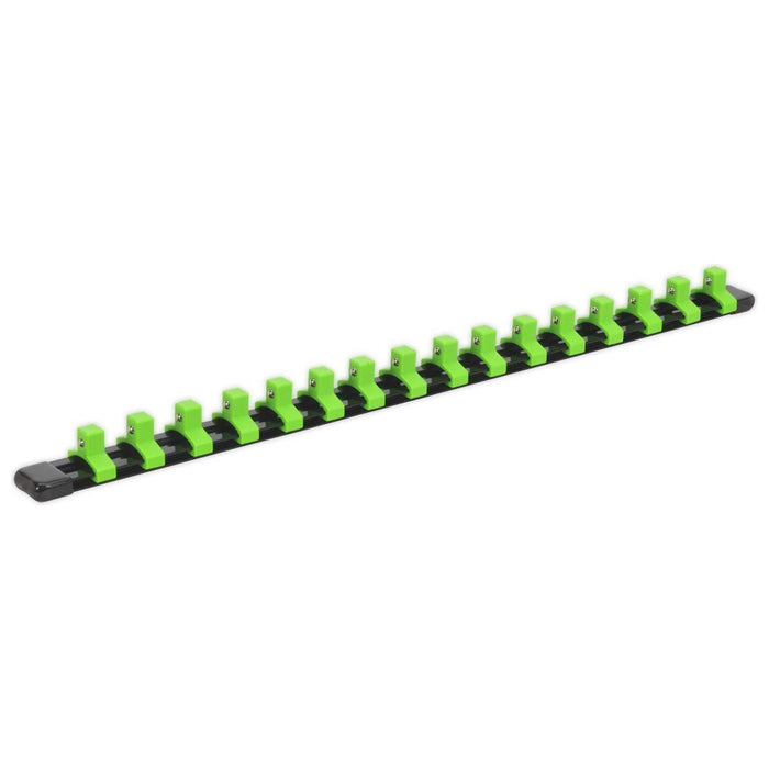 Sealey Socket Retaining Rail with 16 Clips 3/8"Sq Drive Hi-Vis Green AK27053HV Sealey - Town Tools 