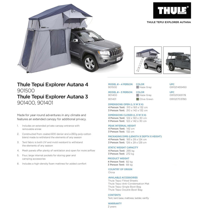 Thule Tepui Autana 4-person roof top tent haze grey 901500 Thule - Town Tools