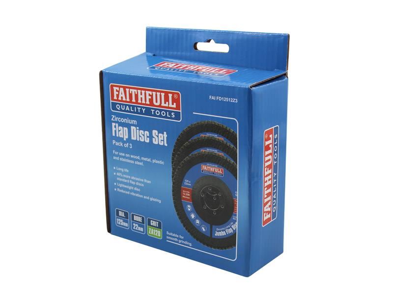 Faithfull Zirconia Abrasive Jumbo Flap Disc 125 x 22mm 120 Grit (3 Pack) Faithfull - Town Tools