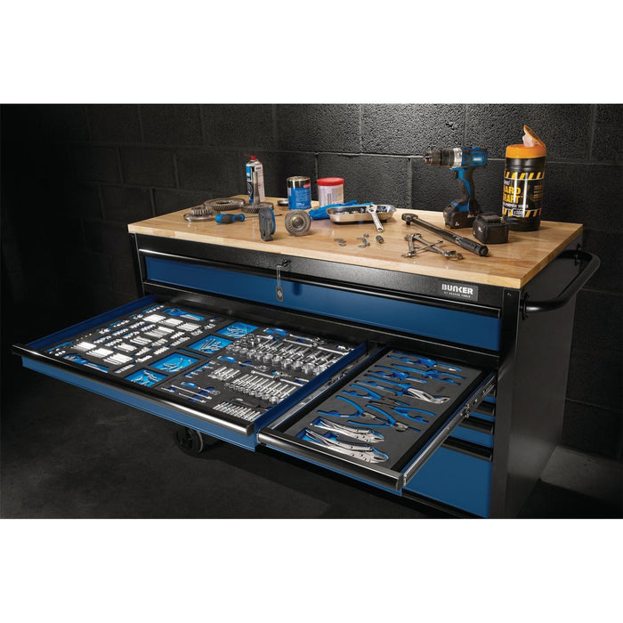 Draper BUNKER Workbench Roller Tool Cabinet, 10 Drawer, 56", Blue 08237