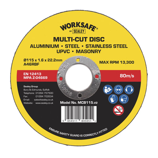 Sealey Multipurpose Cutting Disc115 x 1.6 x22mm MCB115 Sealey - Town Tools 