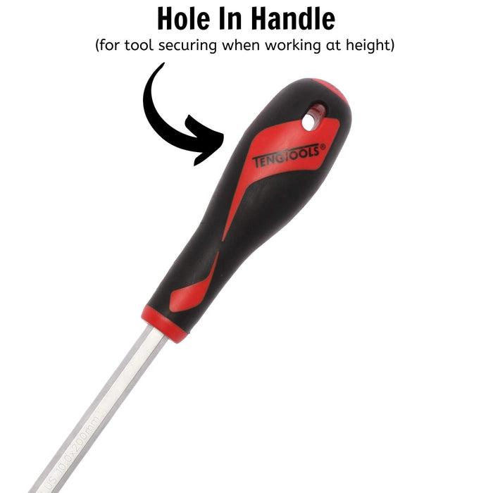 Teng Tools Flat Screwdriver 1.6 x 10.0 x 200mm XL Hex Shaft Teng Tools - Town Tools 