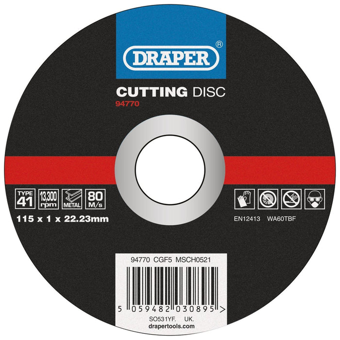 Draper Metal Cutting Disc, 115 x 1 x 22.23mm 94770 Draper - Town Tools 