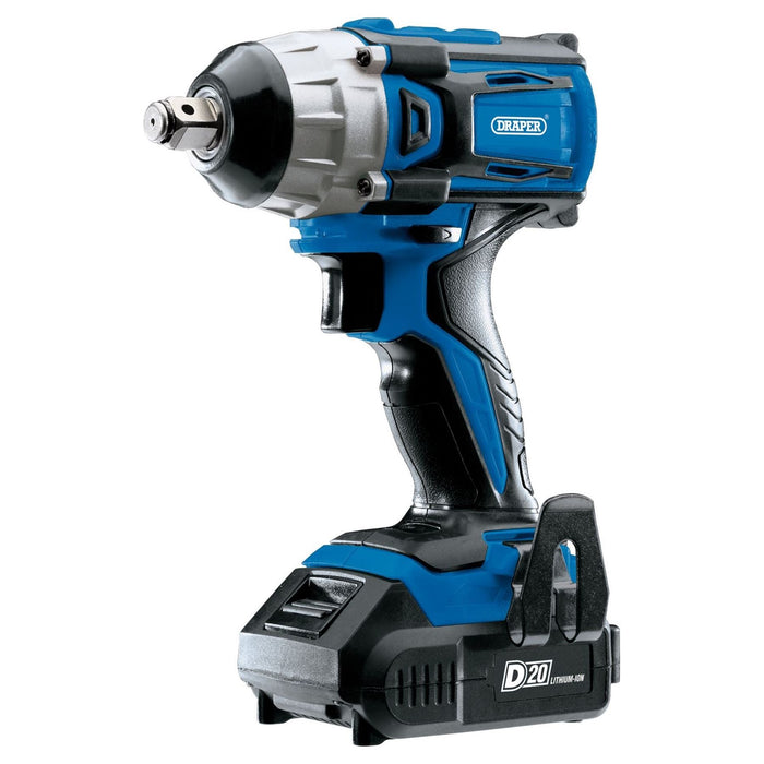 Draper D20 20V Brushless Impact Wrench, 1/2" Sq. Dr., 250Nm, 2 x 2.0Ah Batteries Draper - Town Tools 