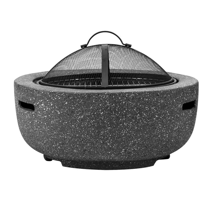 Dellonda Round MgO Fire Pit with BBQ Grill Ø60cm Safety Mesh Screen - Dark Grey