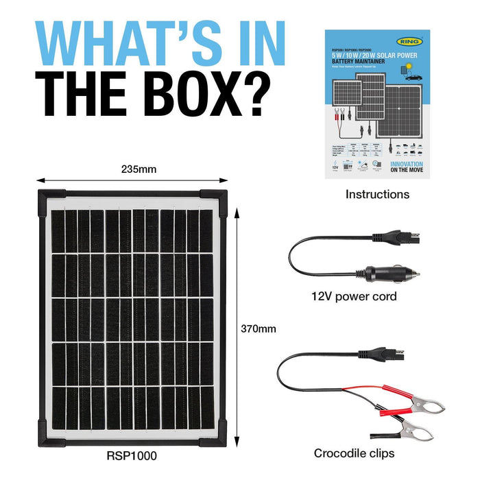 Ring Automotive RSP1000 10W Solar Panel Battery Maintainer 18v Monocrystalline C Ring Automotive - Town Tools 