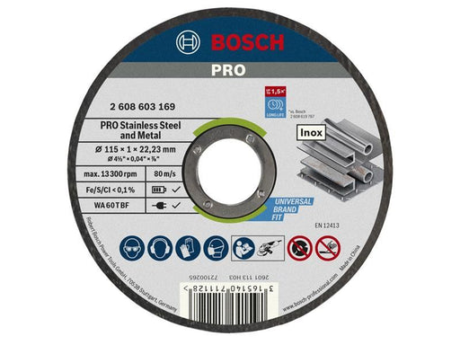 Bosch Powertool Accessories PRO Stainless Steel and Metal Bonded Cutting Disc 115 x 1.0 x 22.23mm Bosch Powertool Accessories - Town Tools