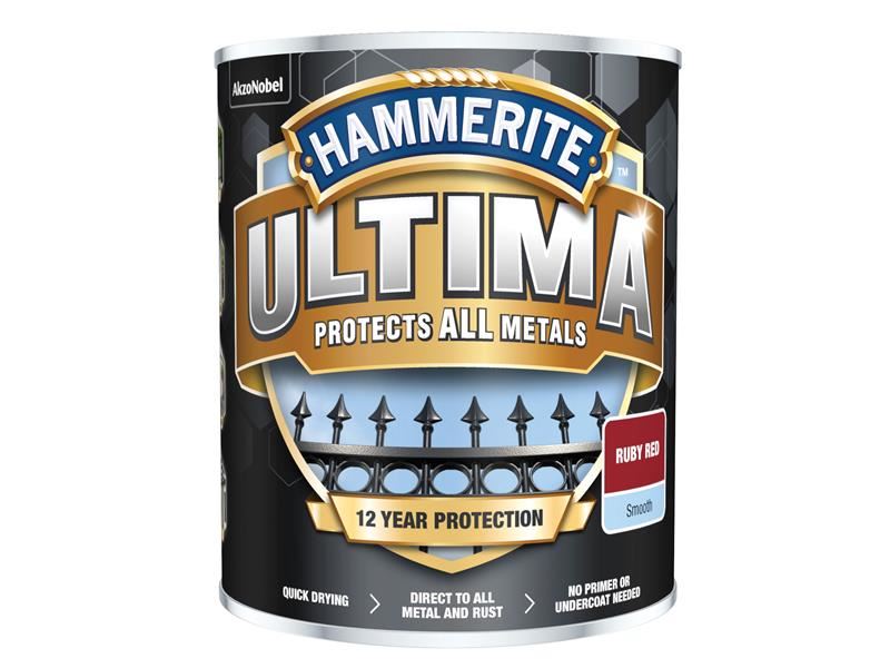 Hammerite Ultima Metal Paint Smooth Ruby Red 750ml — Town Tools