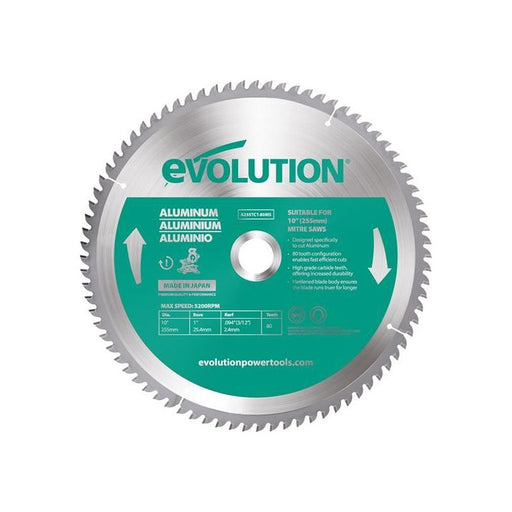Evolution Aluminium Cutting Mitre Saw Blade 255 x 25.4mm x 80T Evolution - Town Tools