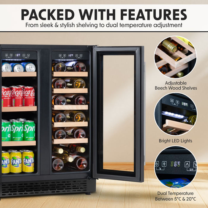 Baridi 40 Bottle/120 Can Freestanding Dual Zone Wine Fridge & Cooler 60cm