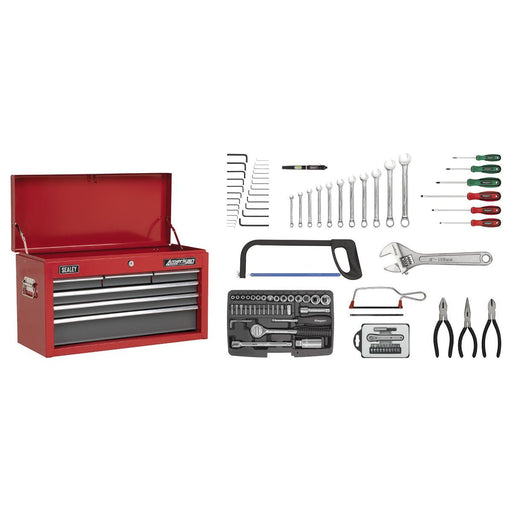 Sealey Topchest 6 Drawer with Ball-Bearing Slides Red/Grey & 98pc Tool Kit Sealey - Town Tools 