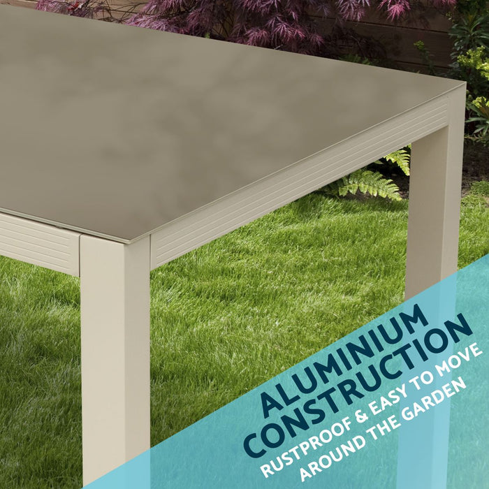 Dellonda Fusion Aluminium Garden Dining Table with Tempered Glass & Parasol Hole - Light Grey