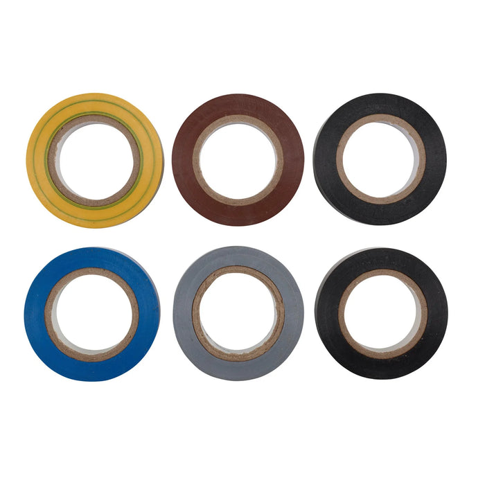 Draper Expert Insulation Tape, 10m x 19mm, Mixed Colours (Pack of 6) - 619/6
