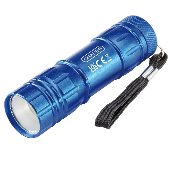 Draper COB LED Aluminium Hand Torch, 3W, 85 Lumens, 3 x AAA Batteries Supplied