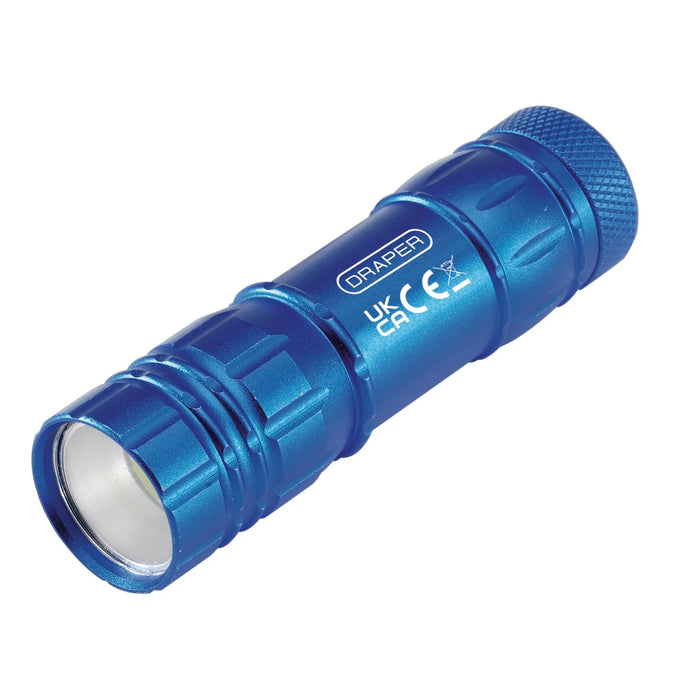 Draper COB LED Aluminium Hand Torch, 3W, 85 Lumens, 3 x AAA Batteries Supplied