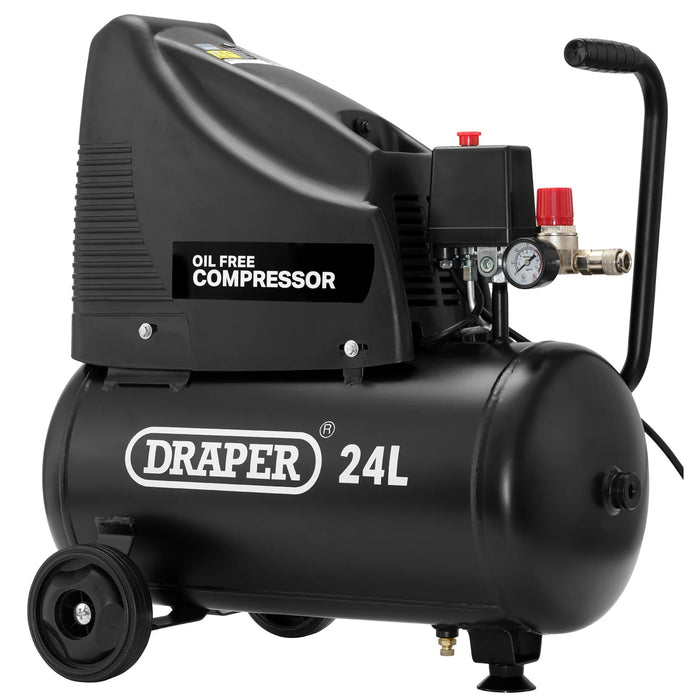 Draper 230V 24L Oil-Free Compressor, 1.1kW/1.5hp and Air Tool Kit - DA25/19/K