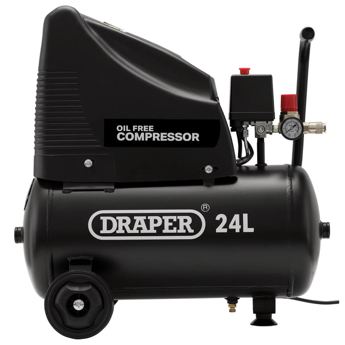 Draper 230V 24L Oil-Free Compressor, 1.1kW/1.5hp and Air Tool Kit - DA25/19/K