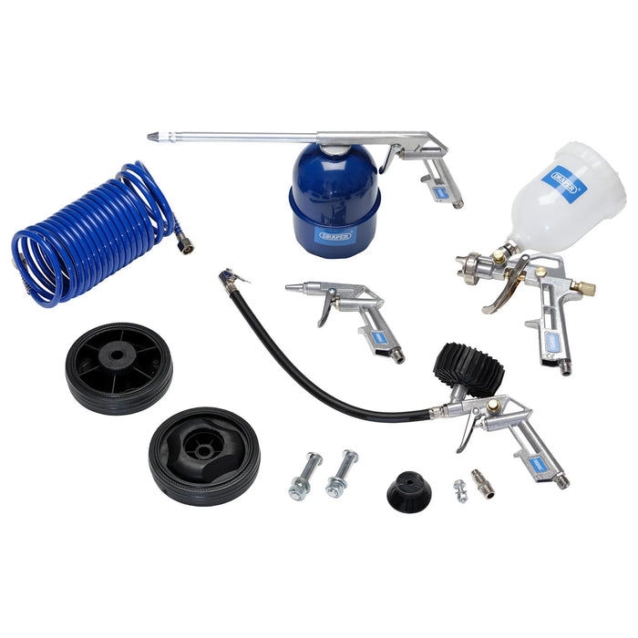 Draper 230V 24L Oil-Free Compressor, 1.1kW/1.5hp and Air Tool Kit - DA25/19/K