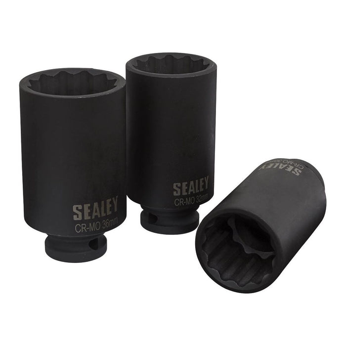 Sealey Impact Hub Nut Socket Set 3pc 12-Point 1/2"Sq Drive SX051 Sealey - Town Tools 