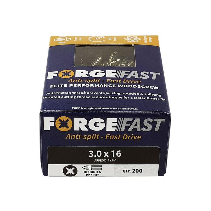 Forgefix ForgeFast Pozi Compatible Elite Performance Wood Screw ZY 3.0 x 16mm Box 200 ForgeFix - Town Tools