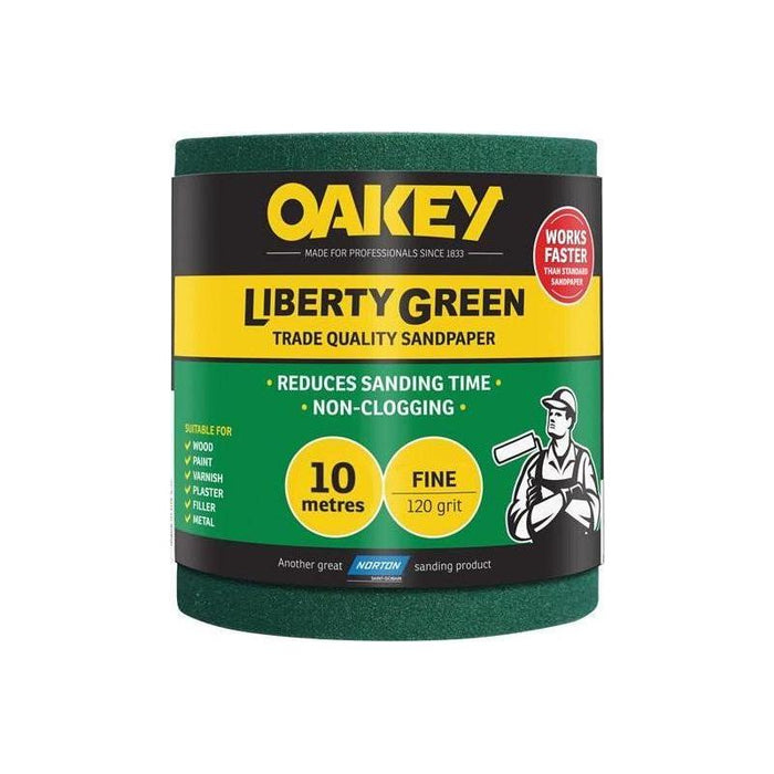 Oakey Liberty Green Sanding Roll 115mm x 10m Fine 120G Oakey - Town Tools
