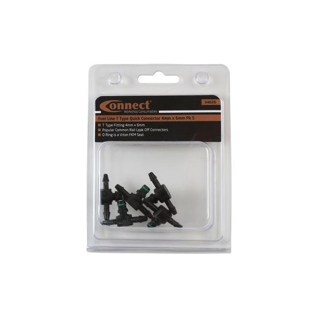 Connect Fuel Line Leak off T-Type Quick Connector 4mm x 6mm 5pc 34026 Tool Connection - Town Tools 