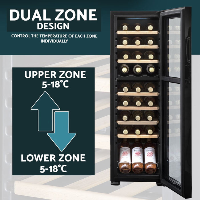 Baridi 27 Bottle Dual Zone Wine Fridge & Cooler DH90