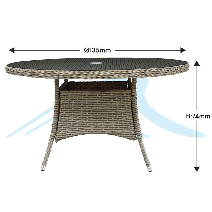 Dellonda Chester Rattan Wicker Round Outdoor Dining Table Tempered Glass Top