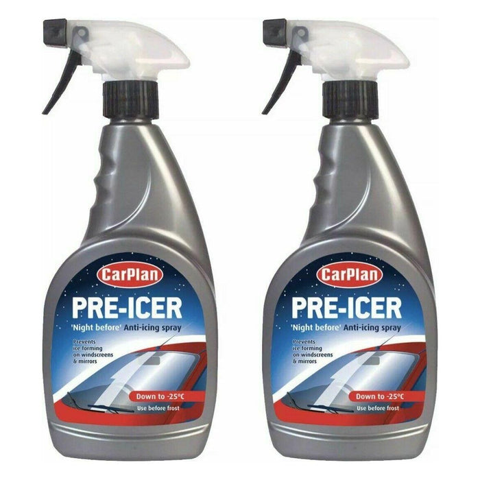 2x CarPlan Pre-Icer Night before De-Icer Anti-Icing Spray 500ml Trigger Spray -25c