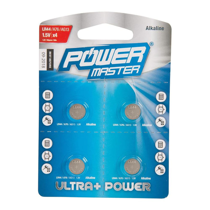 Powermaster Alkaline Button Cell Battery LR44 4pk 4pk PowerMaster - Town Tools 