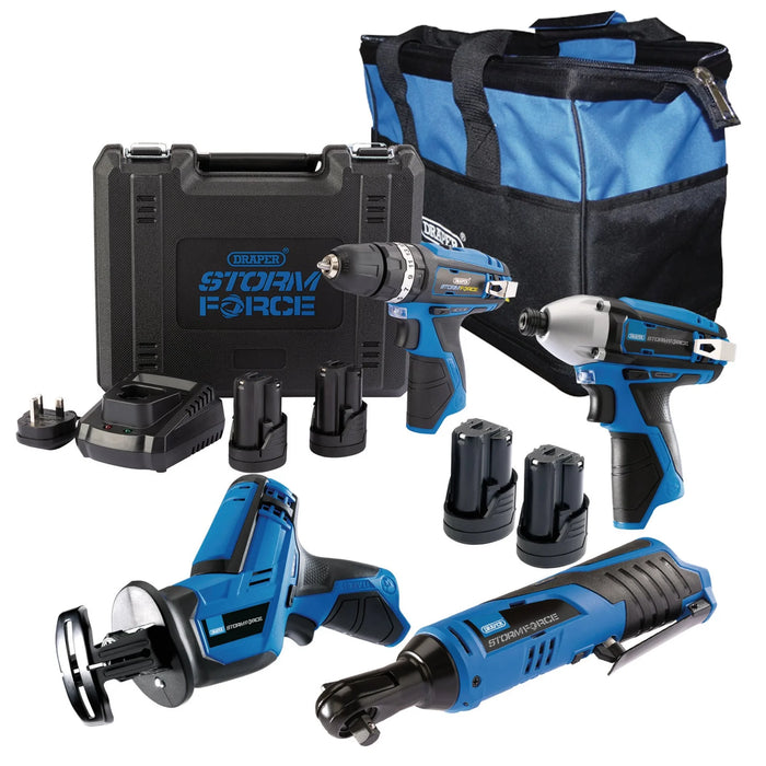 Draper 12V Drill, Drive and Cut Interchange Kit, 4 x 1.5Ah Li-ion Batteries, 1 x
