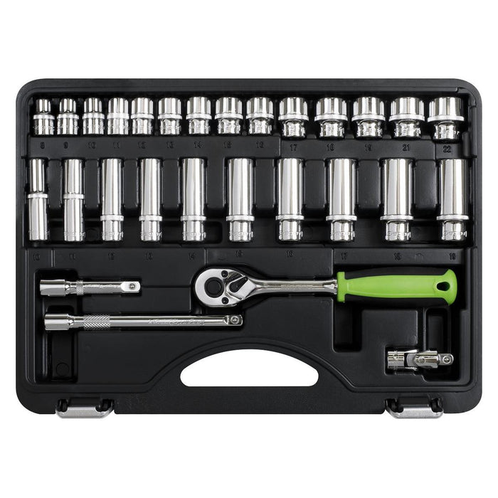 Sealey Socket Set 28pc 3/8"Sq Drive 6pt WallDrive Metric S01236 Sealey - Town Tools 