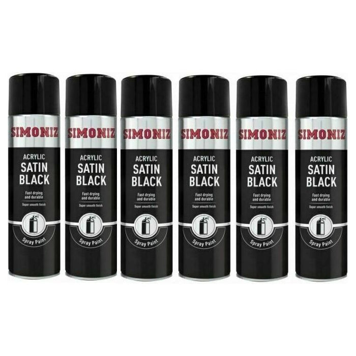 6x Simoniz Large Satin Black Acrylic Aerosol Car Spray Paint 500ml SIMP16D Simoniz - Town Tools 