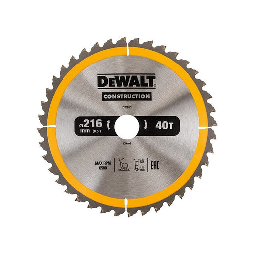 Dewalt Power Tools Stationary Construction Circular Saw Blade 216 x 30mm x 40T ATB/Neg DeWALT Power Tools - Town Tools