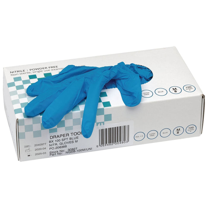 Draper Nitrile Gloves, Medium, Blue (Pack of 100) 30927 Draper - Town Tools 