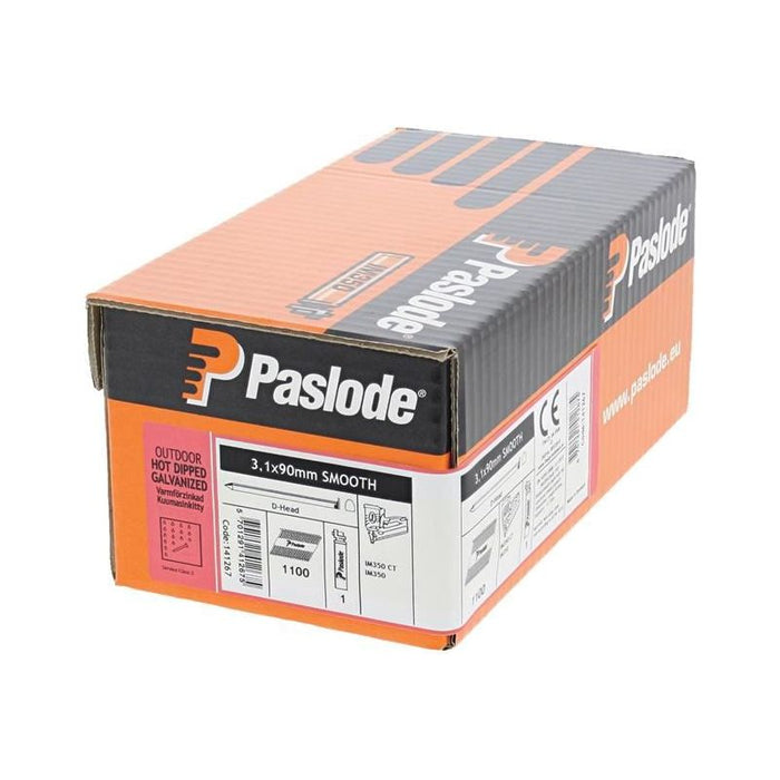 Paslode 3.1 x 90mm 350+ Smooth Nails HD Galvanised Finish Box of 1100 + 1 Fuel Cell Paslode - Town Tools