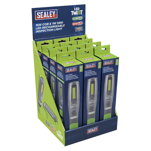 Rechargeable Inspection Light 16W COB & 1W SMD LED - Green - Display Box of 12 Sealey - Town Tools 