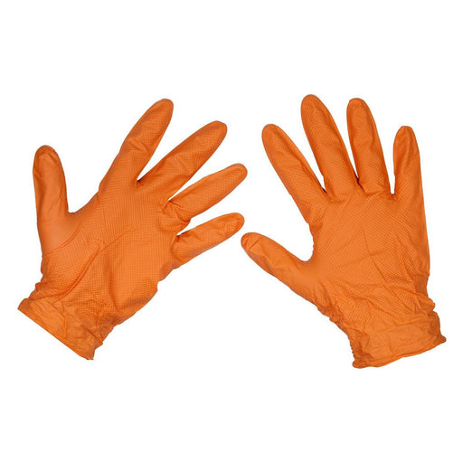 Sealey Orange Diamond Grip Extra-Thick Nitrile Powder-Free Gloves X-Large Pack o Sealey - Town Tools 