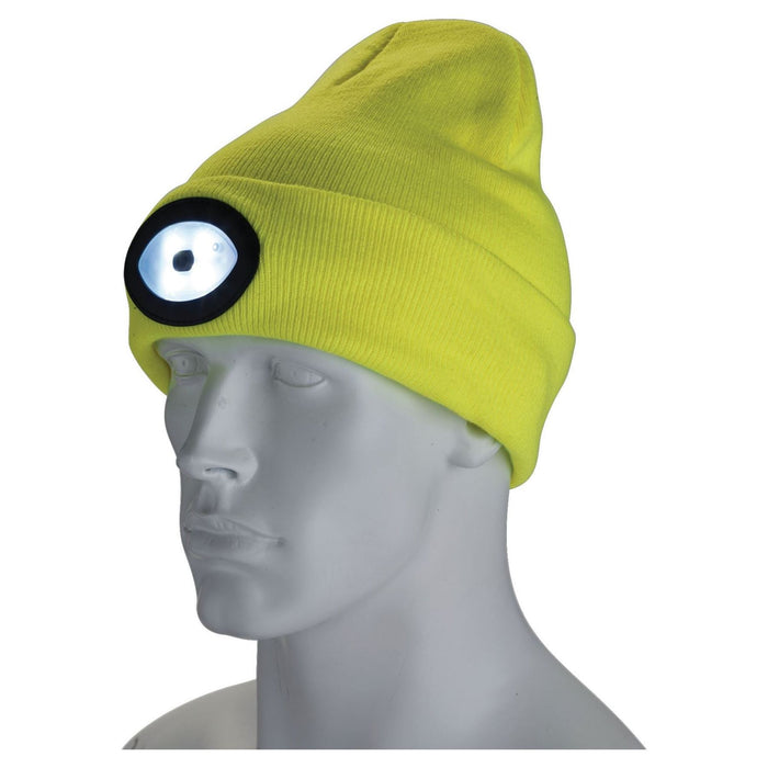 Draper Beanie Hat with Rechargeable Torch, One Size, 1W, 100 Lumens, High-vis Ye Draper - Town Tools 