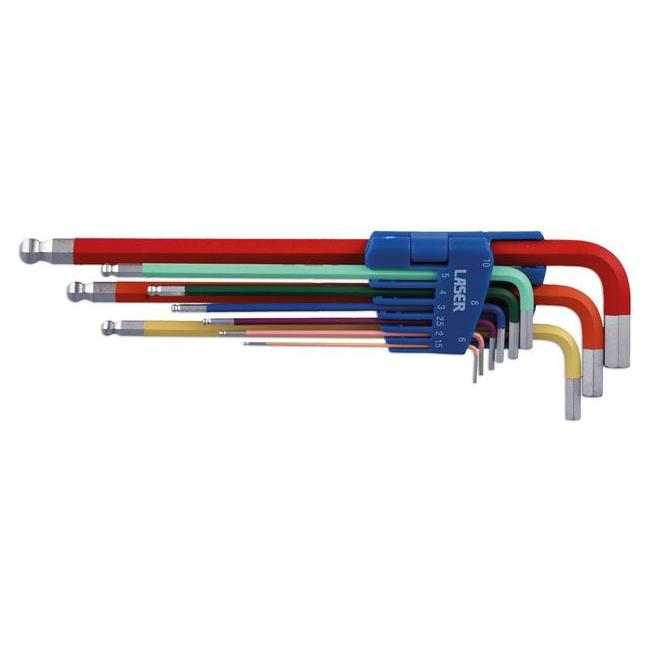 Laser Colour Coded Hex Key Set - Ball End 9pc 7869 Laser - Town Tools 