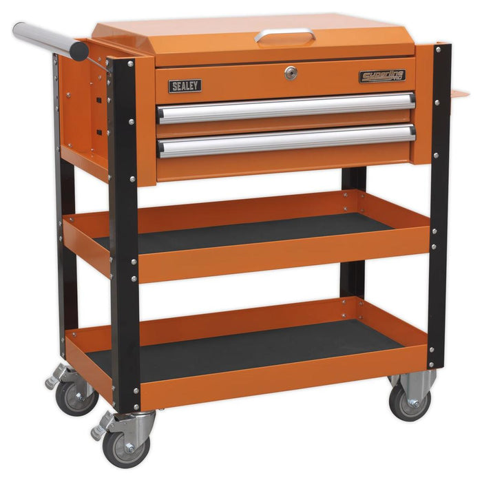 Sealey Heavy-Duty Mobile Tool & Parts Trolley 2 Drawers & Lockable Top Orange Sealey - Town Tools 